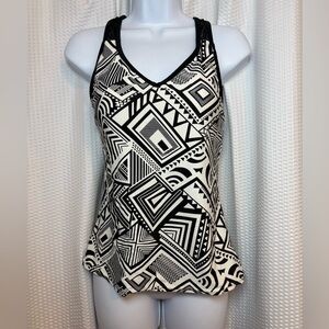 ZeroXposur black & white geometric tribal print tankini swim top racerback 12